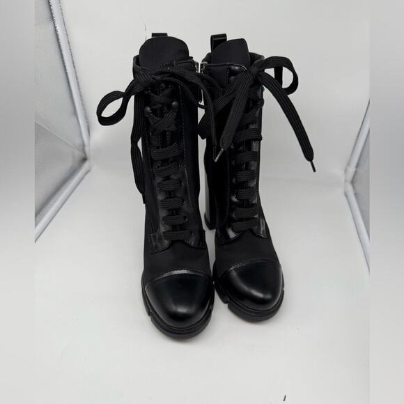 Prada Black Leather/ Re-Nylon Metal Triangle Logo 110mm Ankle Boots EU 38.5 - Picture 4 of 15